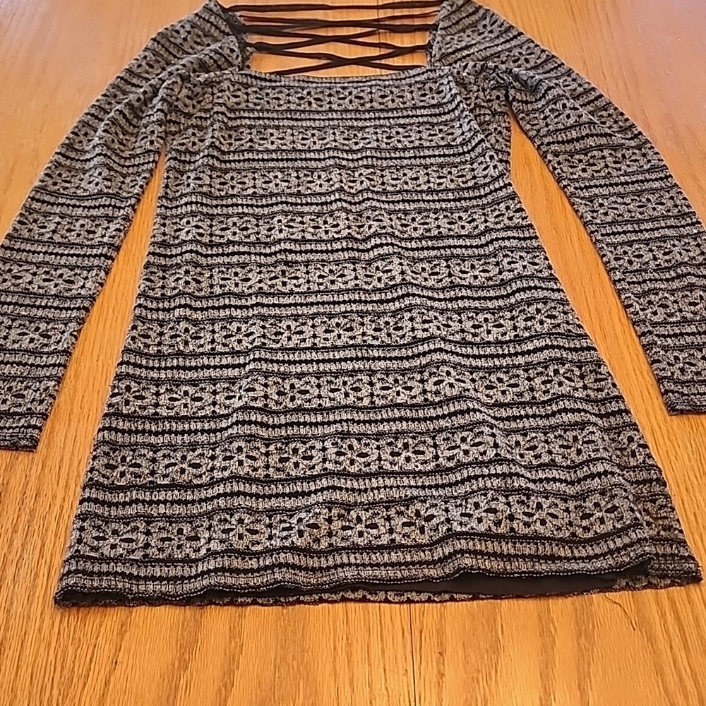 Free People Black and Gray Long Sleeve Dress - Picture 8 of 12